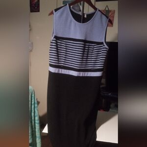 R&M Richards Elegant Black and Light Blue Midi Dress